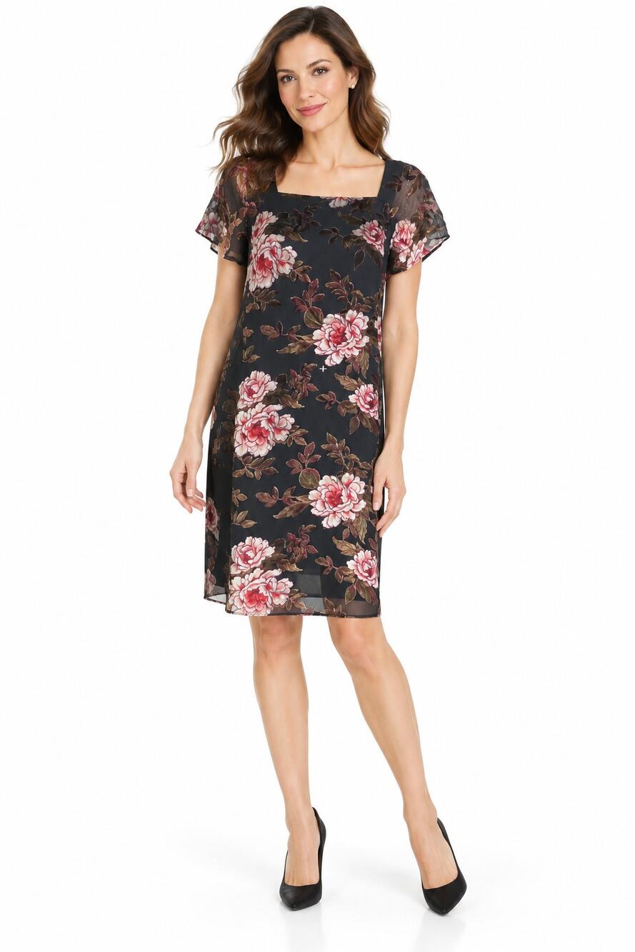 Mystree Dress Womens Small Multicolored Floral Velour Accents